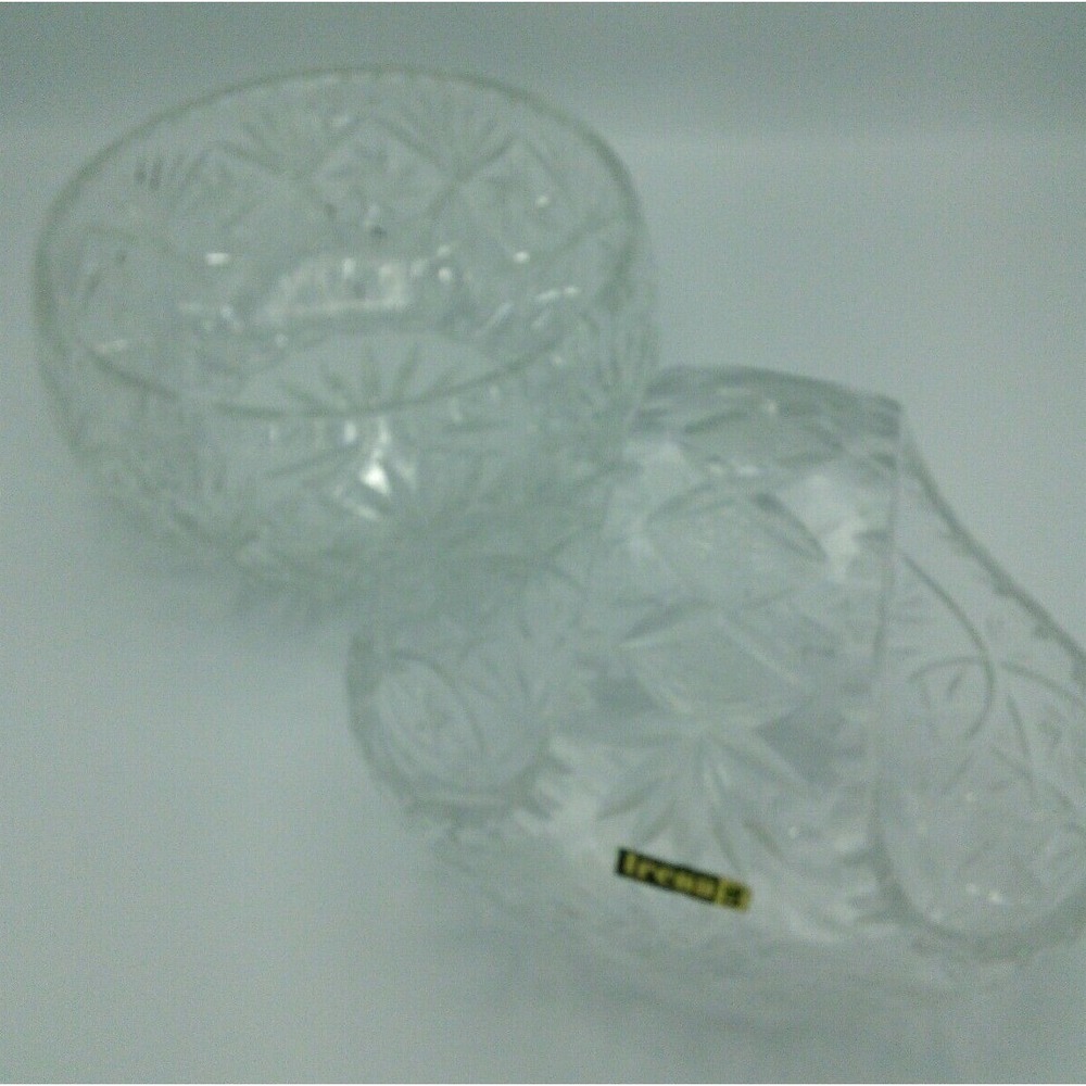 Irena 24% Lead Crystal Bowl & Matching Basket Easter Set With Stars & Palms 2 pc